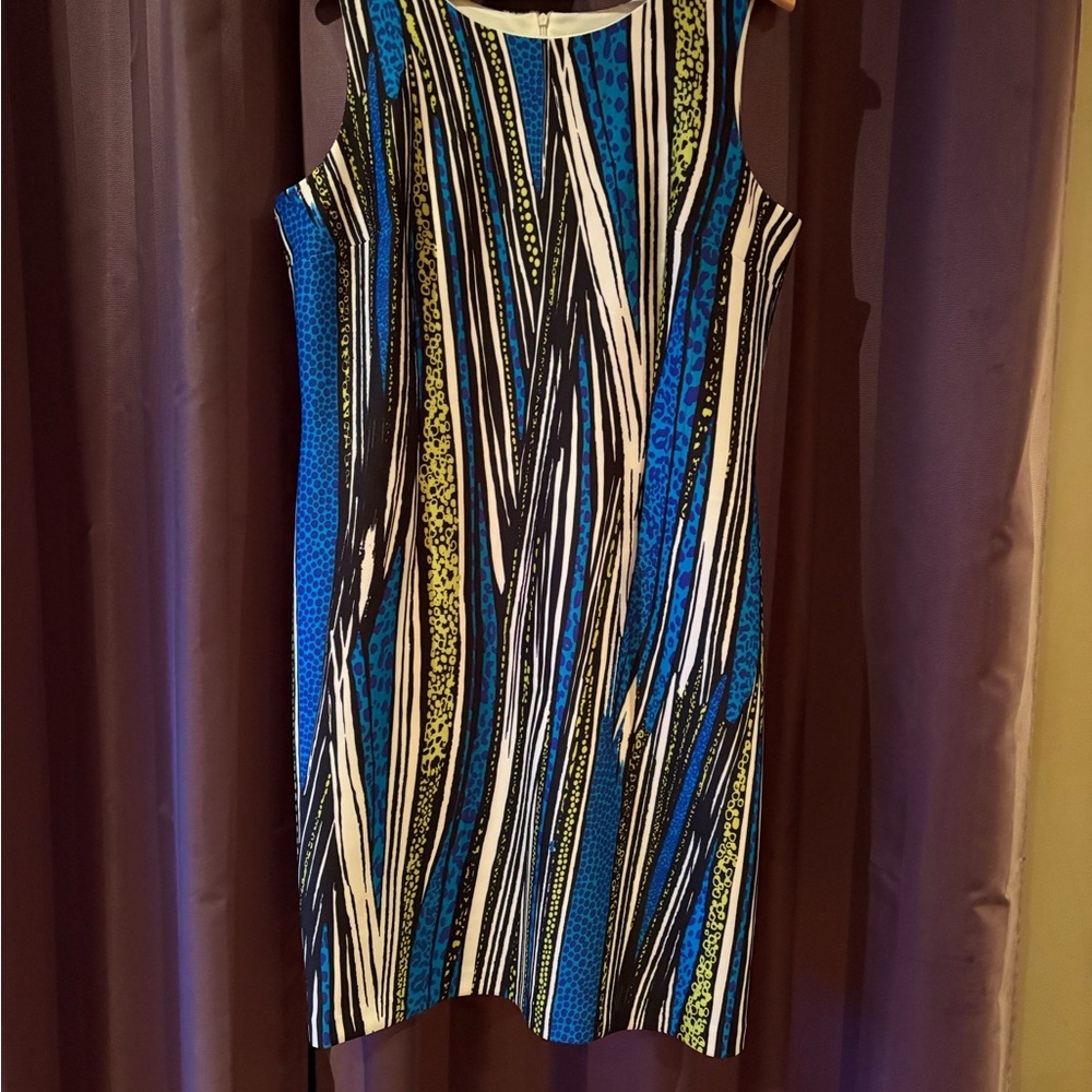 Leslie Fay Blue, Black and Green Striped Dress
